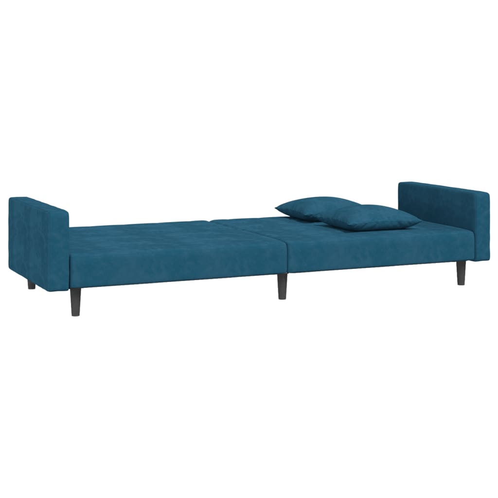 Slaapbank 2-zits met 2 kussens fluweel blauw