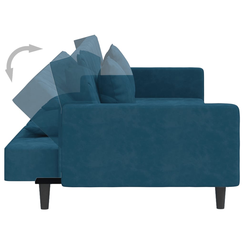Slaapbank 2-zits met 2 kussens fluweel blauw