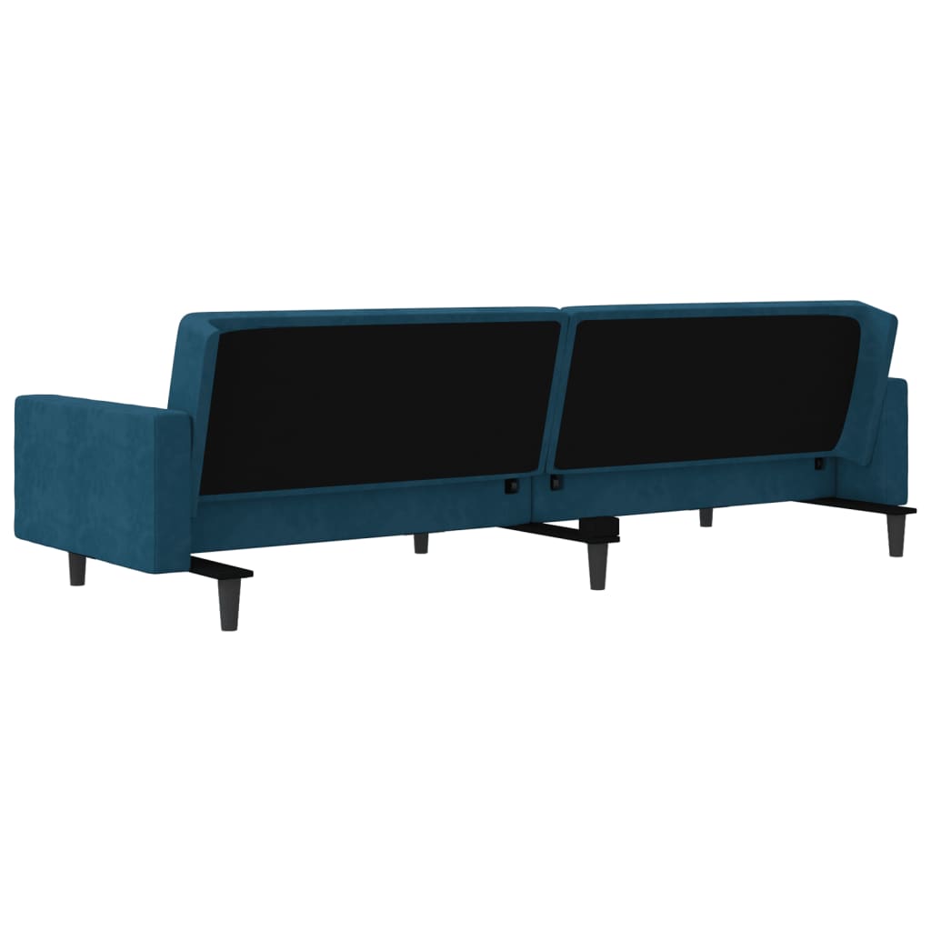 Slaapbank 2-zits met 2 kussens fluweel blauw