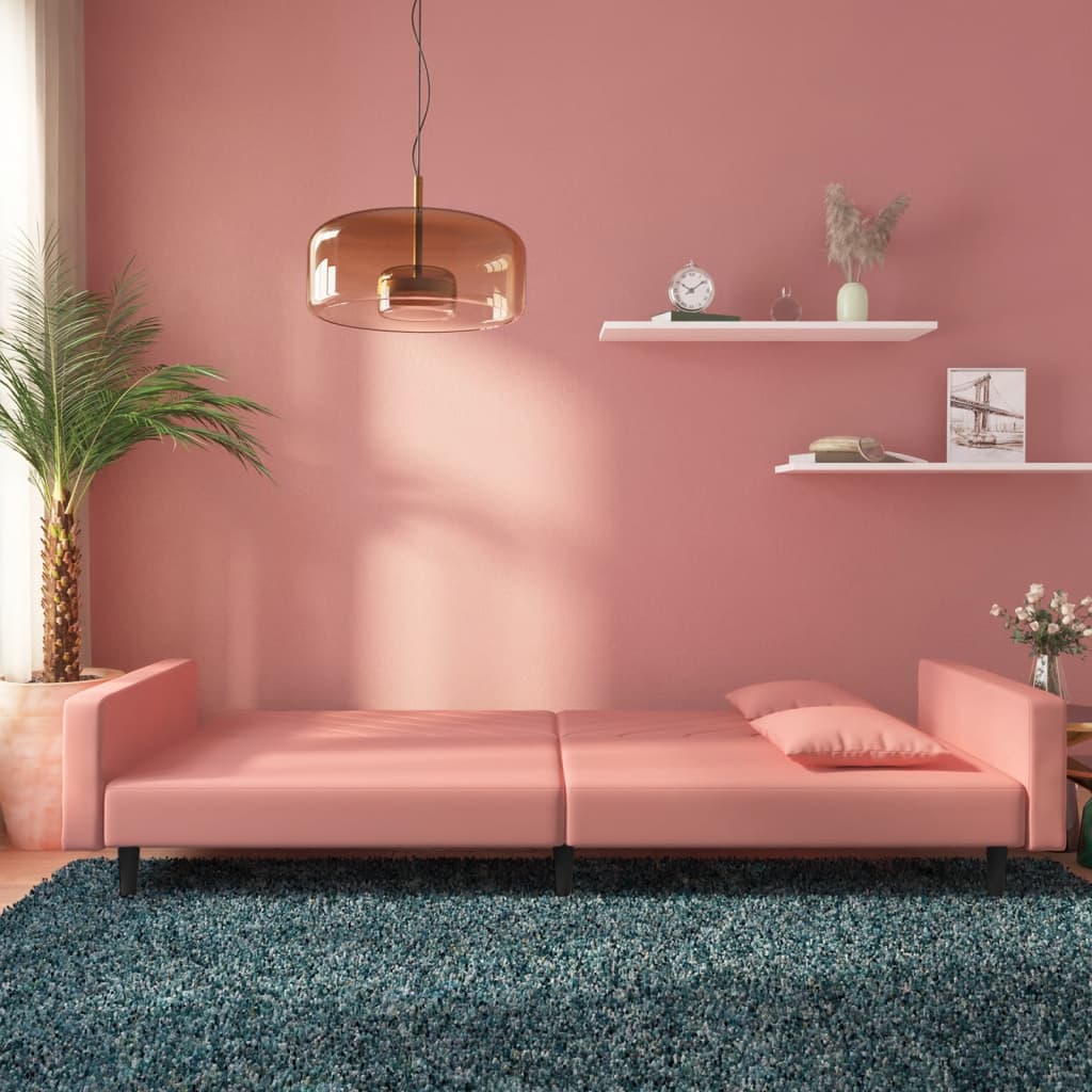 Slaapbank 2-zits met 2 kussens fluweel roze