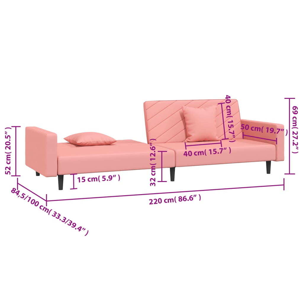 Slaapbank 2-zits met 2 kussens fluweel roze
