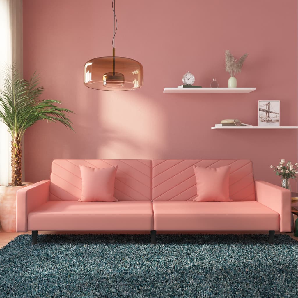 Slaapbank 2-zits met 2 kussens fluweel roze