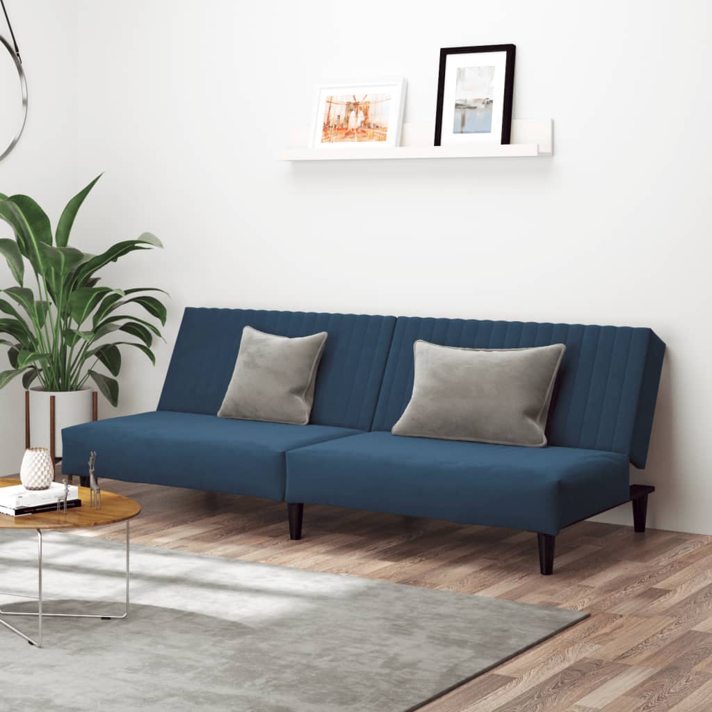 Slaapbank 2-zits fluweel blauw
