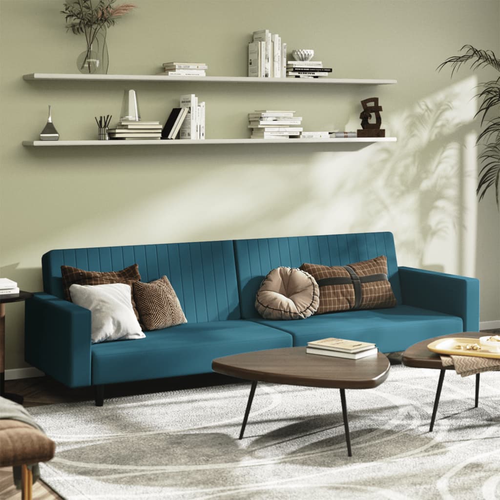 Slaapbank 2-zits fluweel blauw