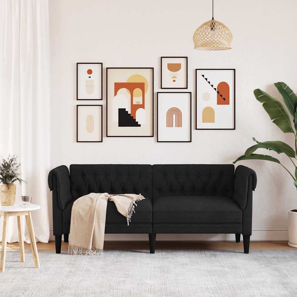 Tweezitsbank Chesterfield-stijl stof zwart