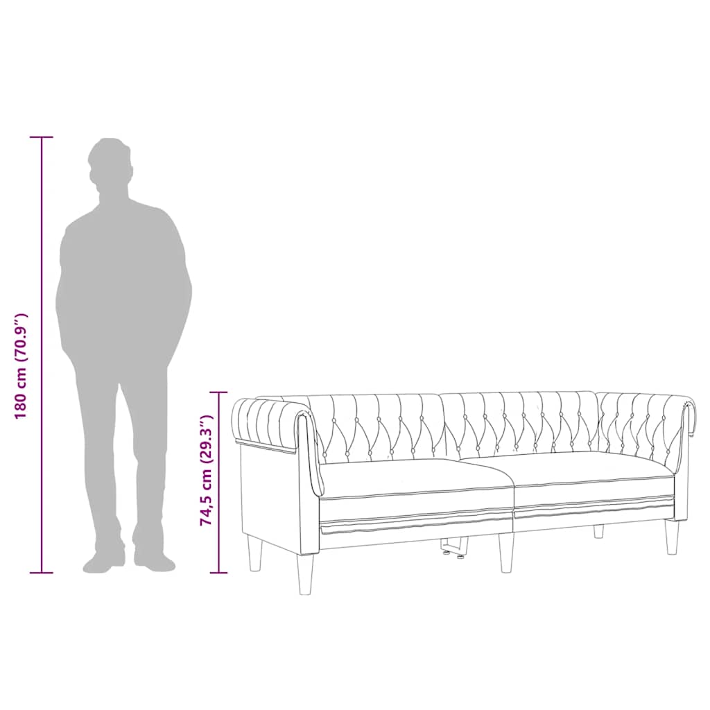 Driezitsbank Chesterfield-stijl stof donkerbruin