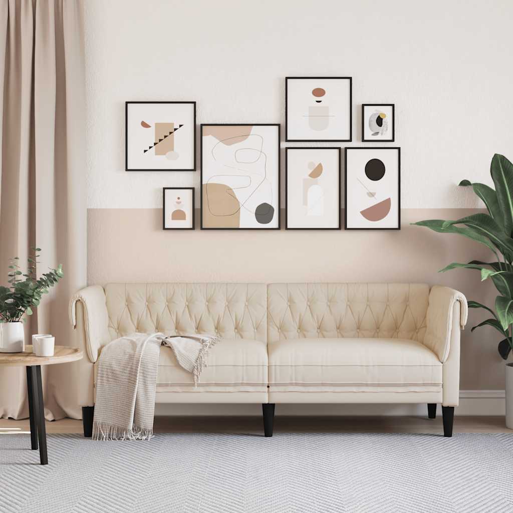 Driezitsbank Chesterfield-stijl linnen