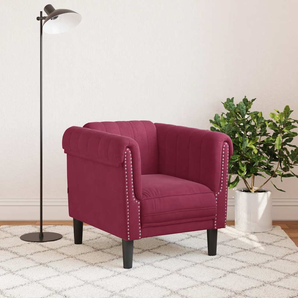 Fauteuil fluweel wijnrood