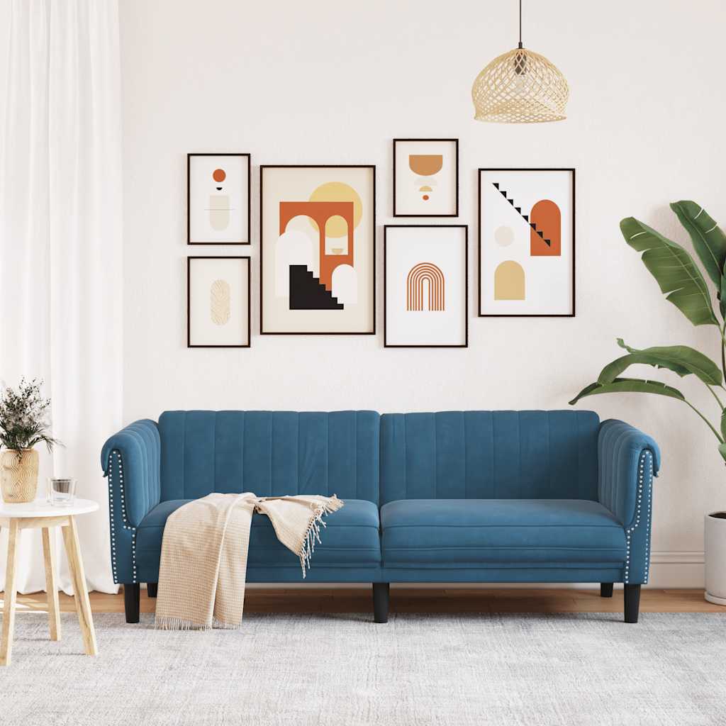 Driezitsbank fluweel blauw