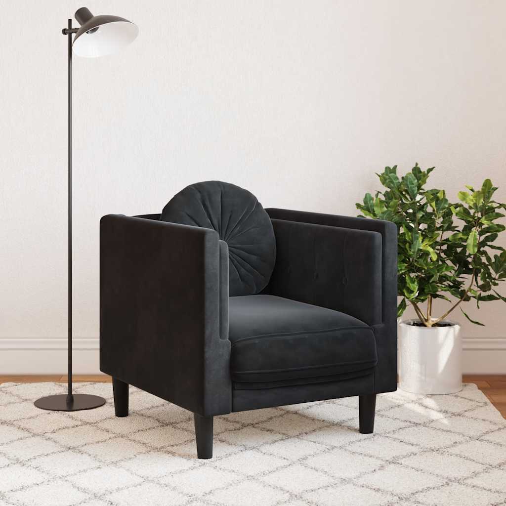 Fauteuil met kussen fluweel zwart