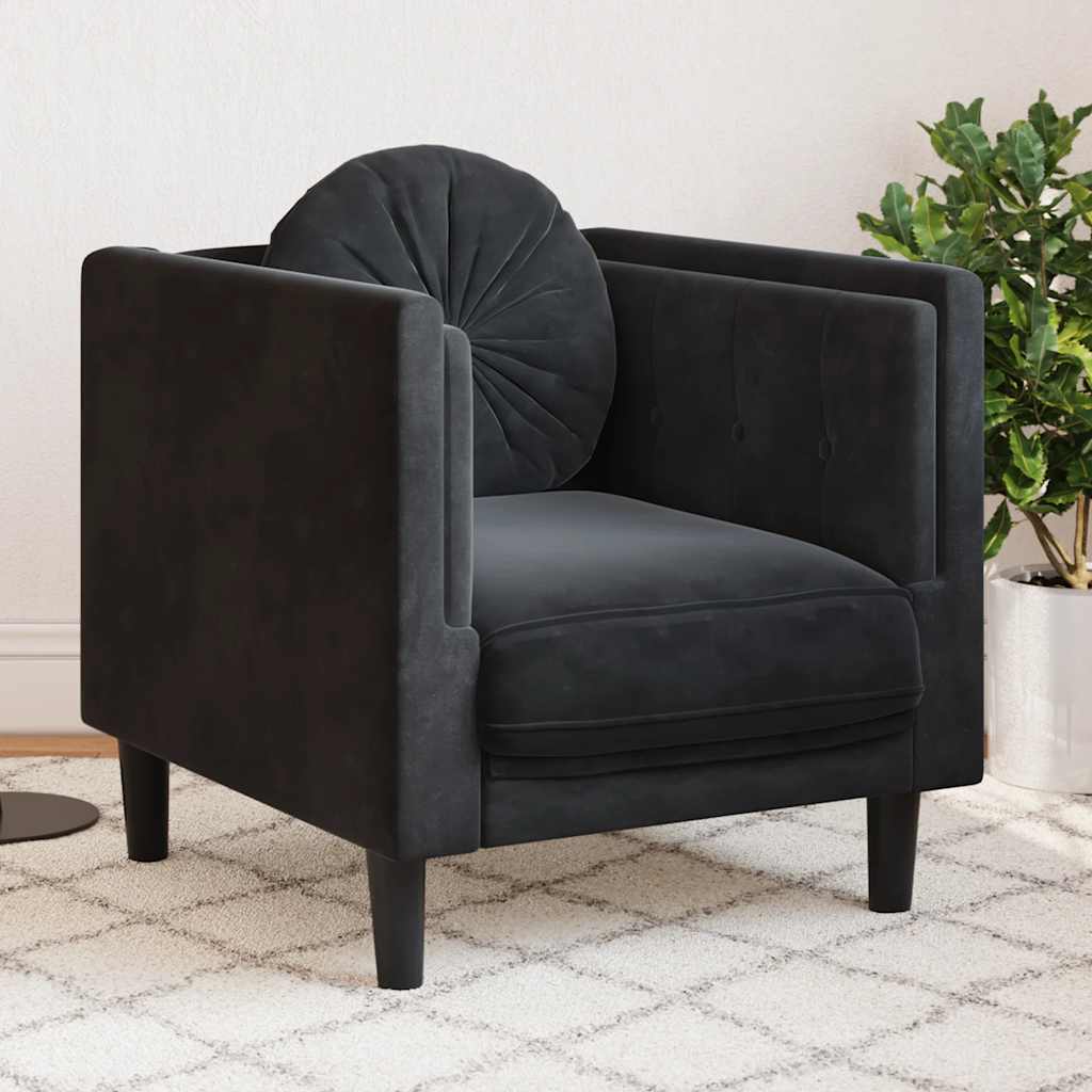 Fauteuil met kussen fluweel zwart
