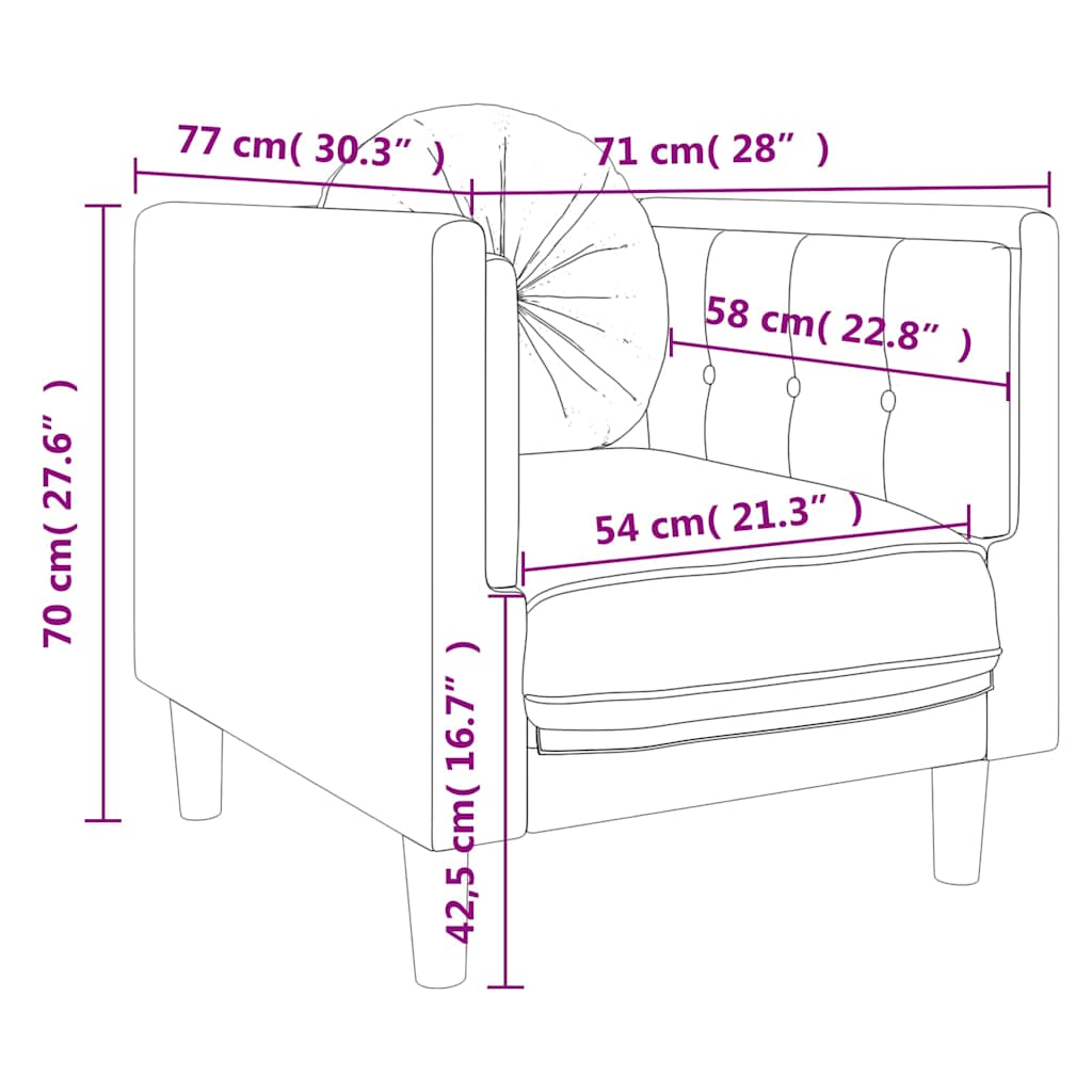 Fauteuil met kussen fluweel geel
