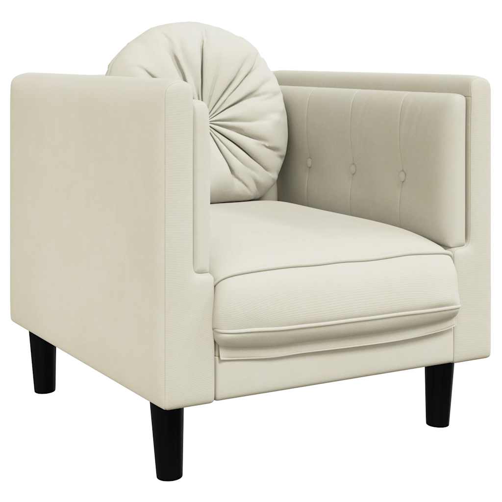 Fauteuil met kussen fluweel crèmekleurig