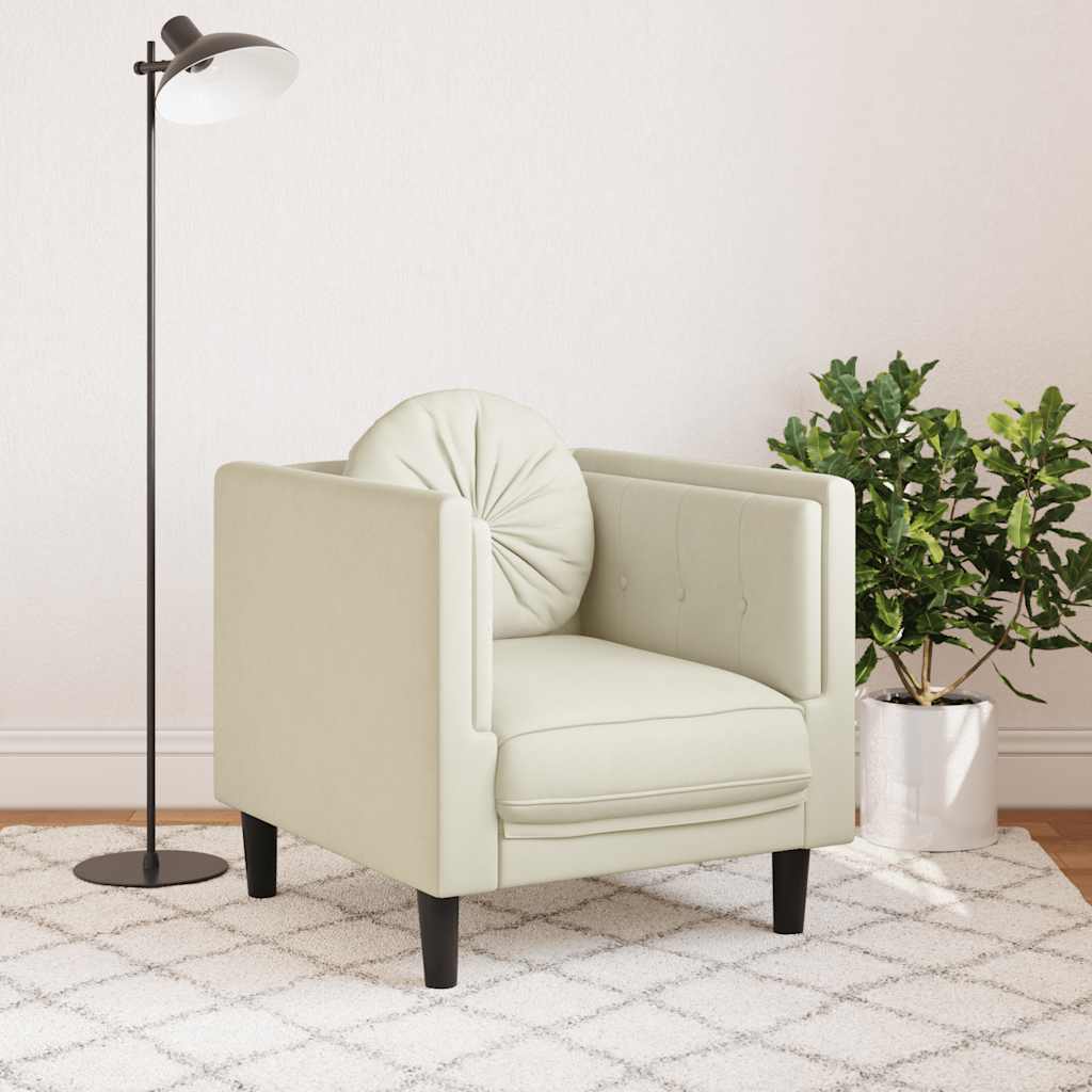 Fauteuil met kussen fluweel crèmekleurig
