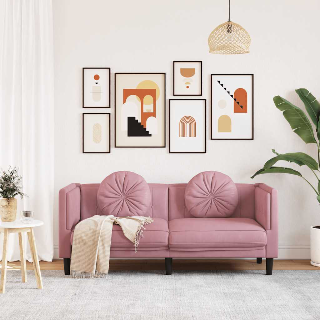 Bank met kussens 2-zits fluweel roze