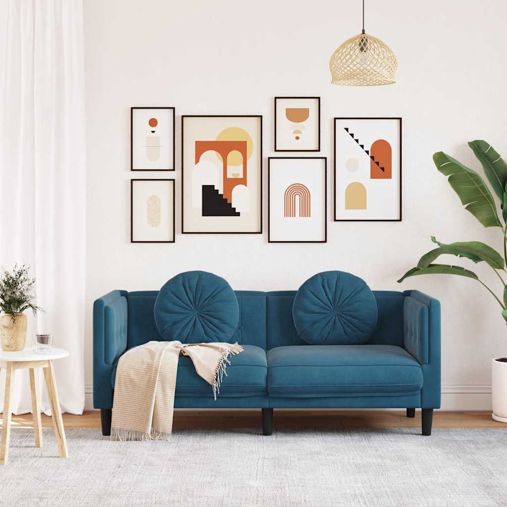 Bank met kussens 2-zits fluweel blauw