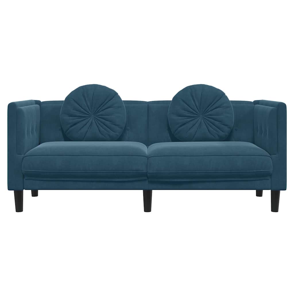 Bank met kussens 2-zits fluweel blauw