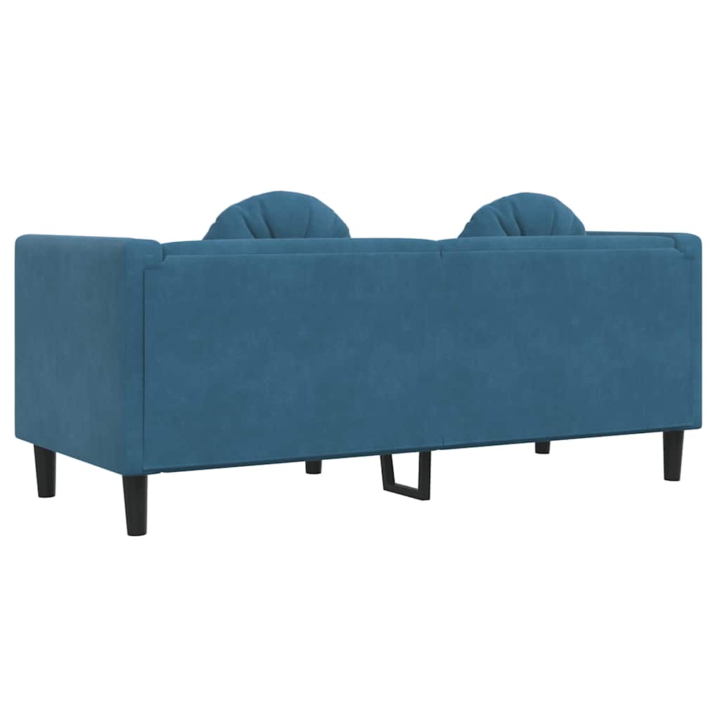 Bank met kussens 2-zits fluweel blauw