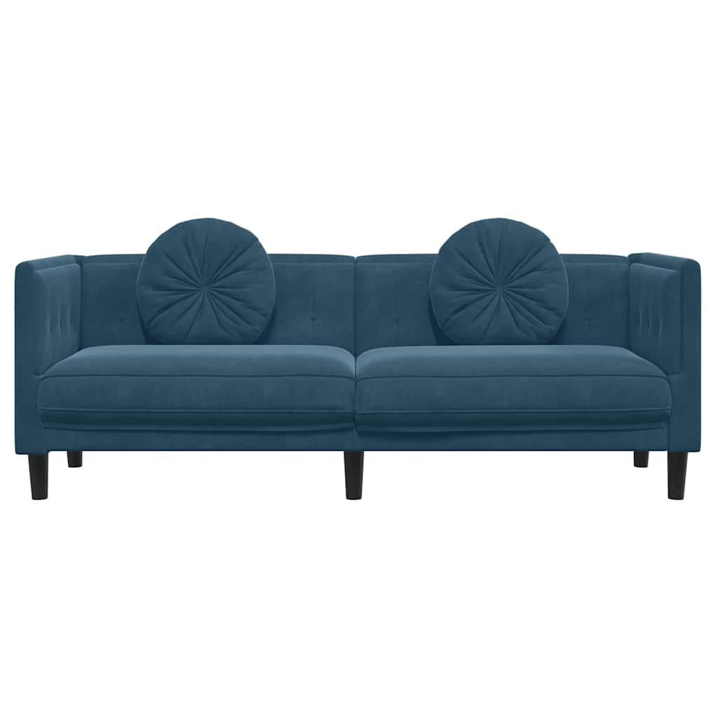 Bank met kussens 3-zits fluweel blauw