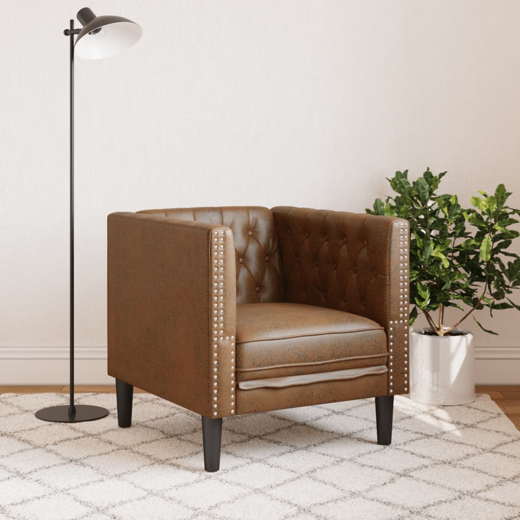 Fauteuil Chesterfield-stijl kunstsuède bruin