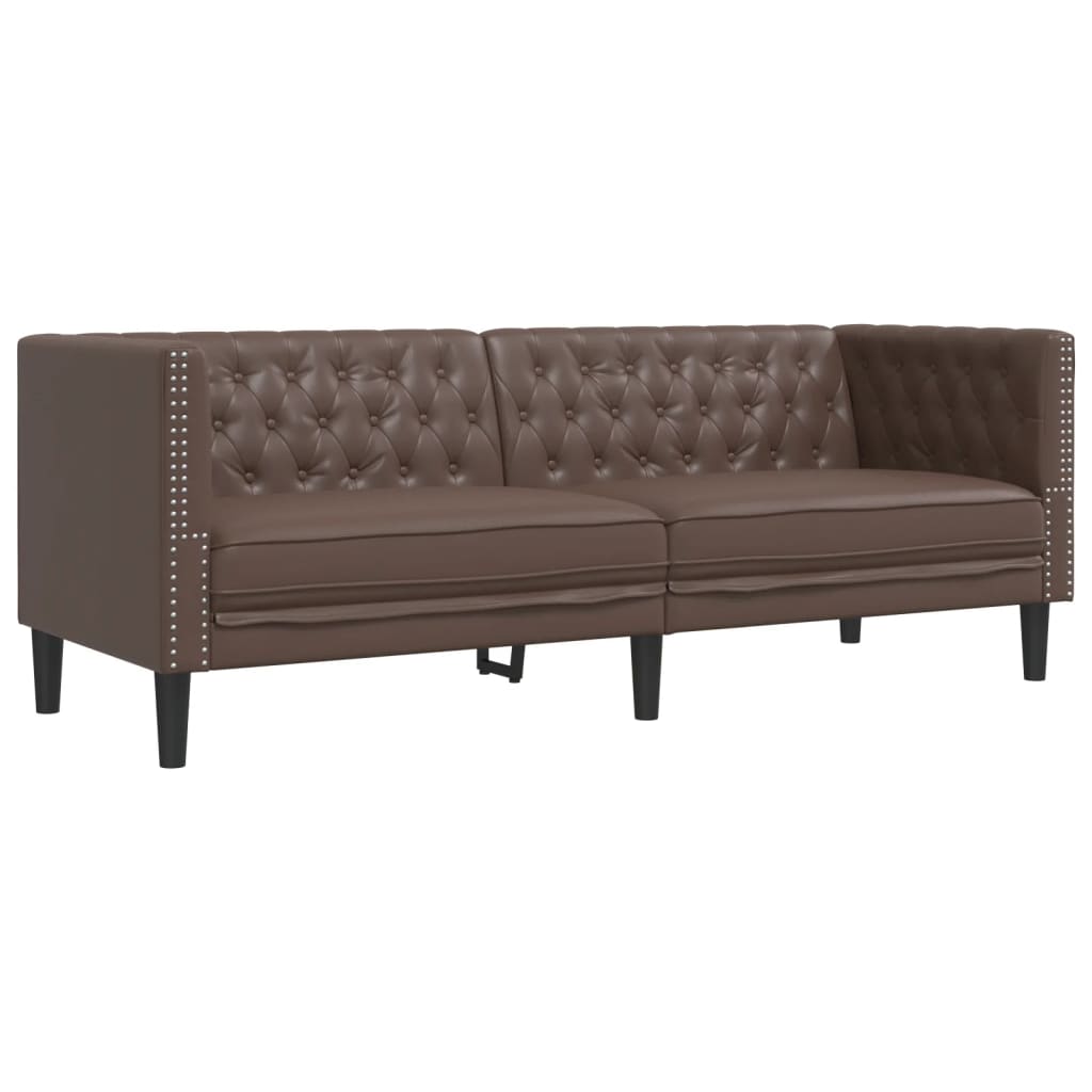 Driezitsbank Chesterfield-stijl kunstleer bruin