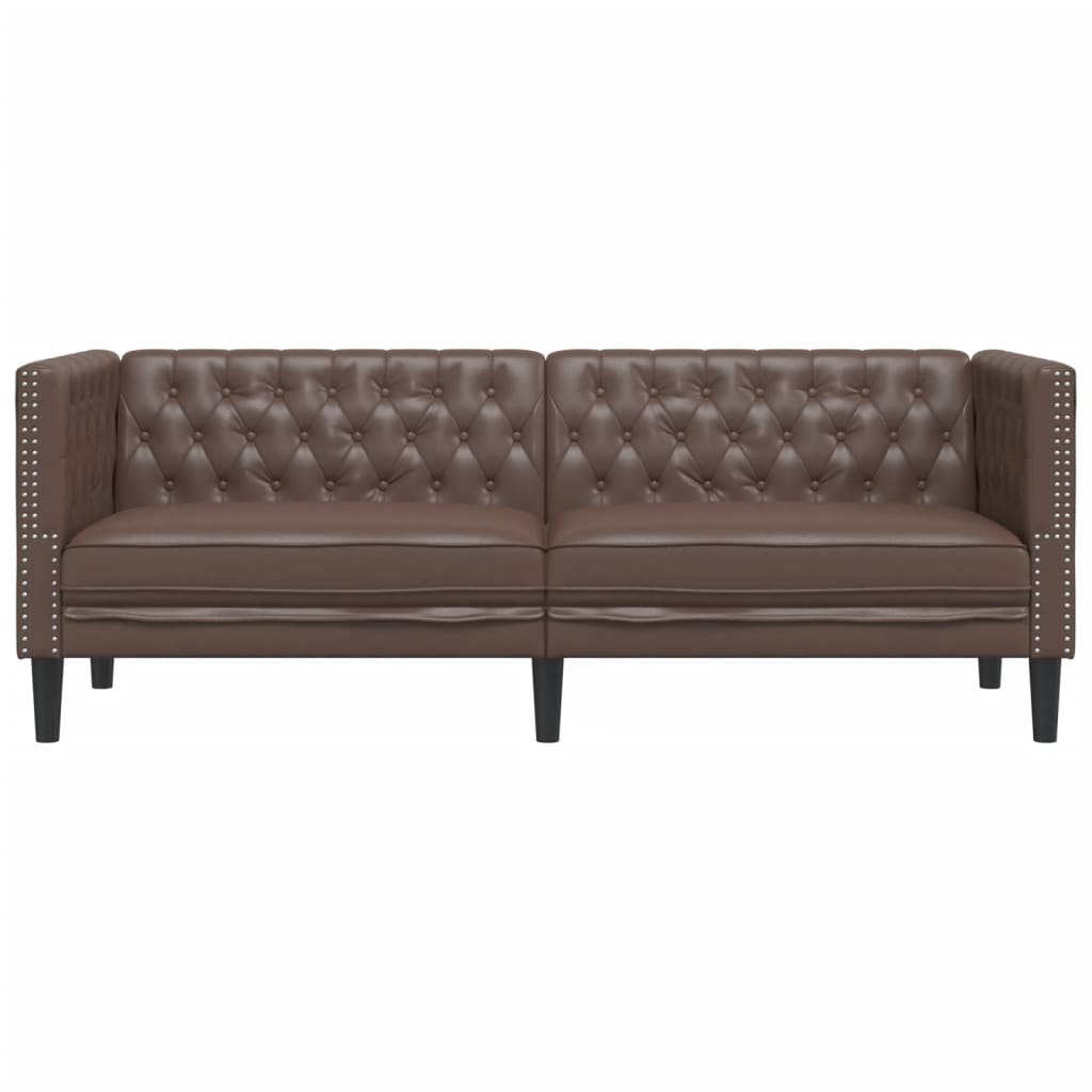 Driezitsbank Chesterfield-stijl kunstleer bruin