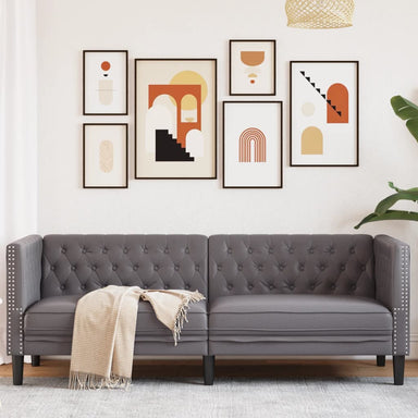 Driezitsbank Chesterfield-stijl kunstleer grijs
