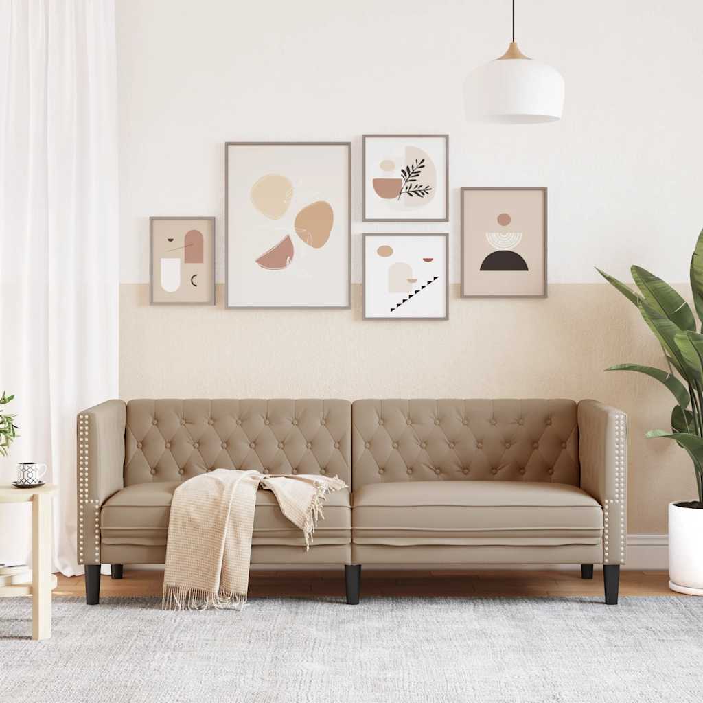 Driezitsbank Chesterfield-stijl kunstleer cappuccinokleurig