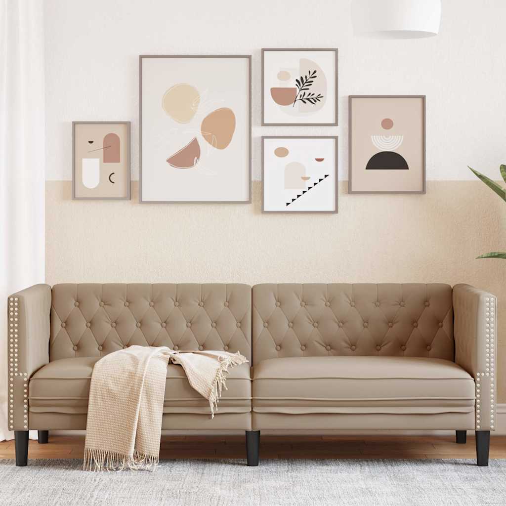 Driezitsbank Chesterfield-stijl kunstleer cappuccinokleurig