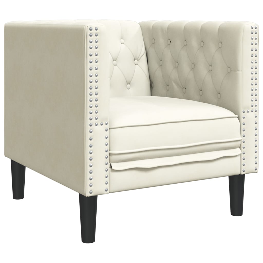 Fauteuil Chesterfield-stijl fluweel crèmekleurig