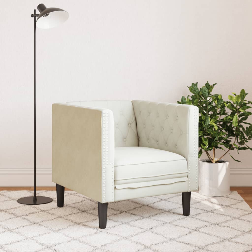 Fauteuil Chesterfield-stijl fluweel crèmekleurig