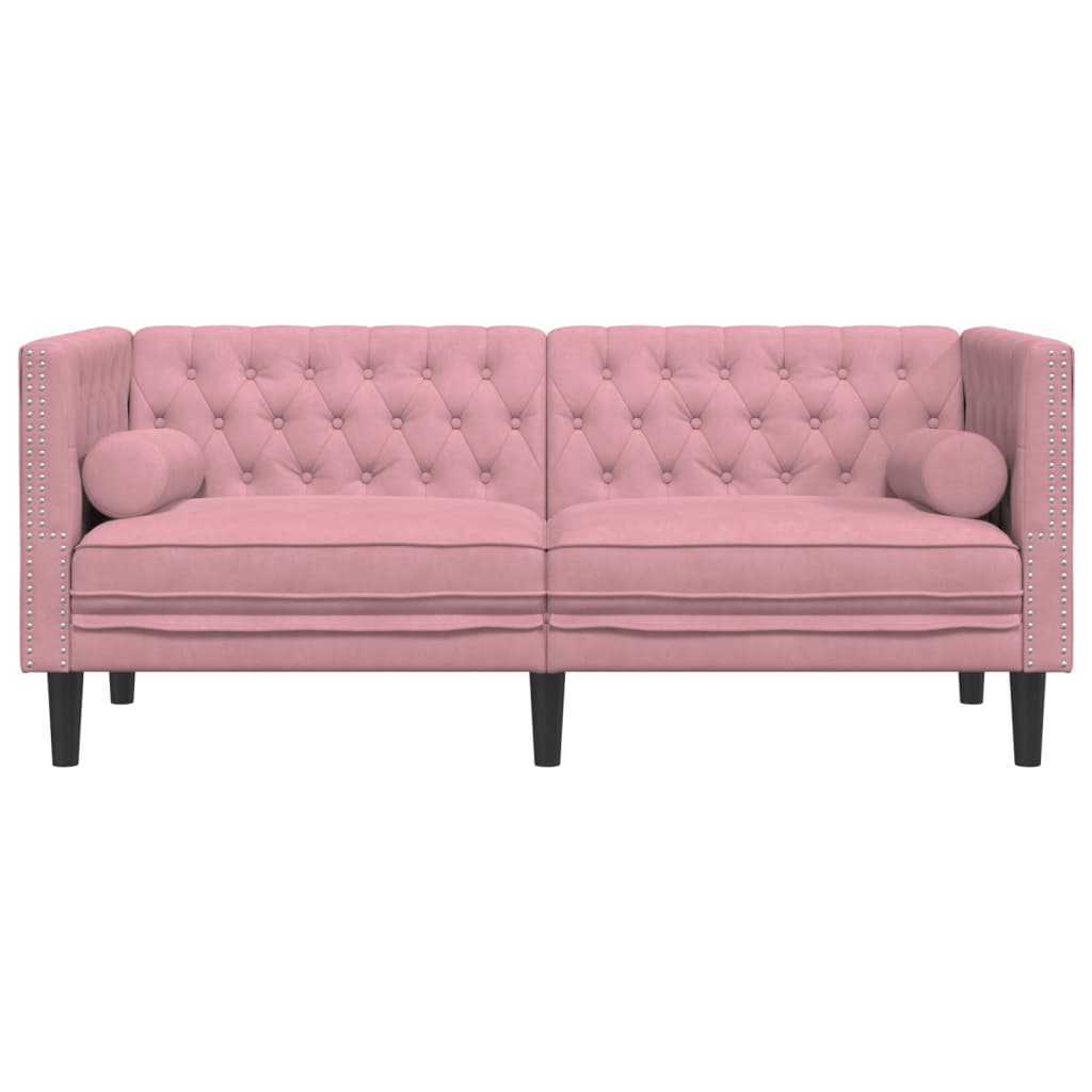 Tweezitsbank Chesterfield-stijl en bolsters fluweel roze