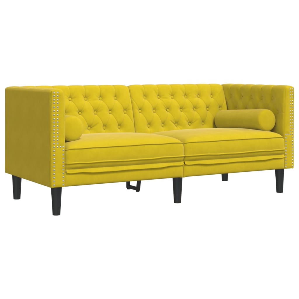 Tweezitsbank Chesterfield-stijl en bolsters fluweel geel