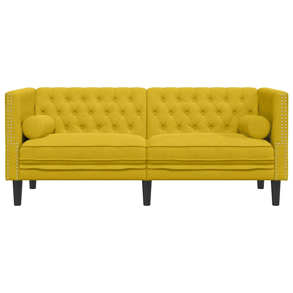 Tweezitsbank Chesterfield-stijl en bolsters fluweel geel