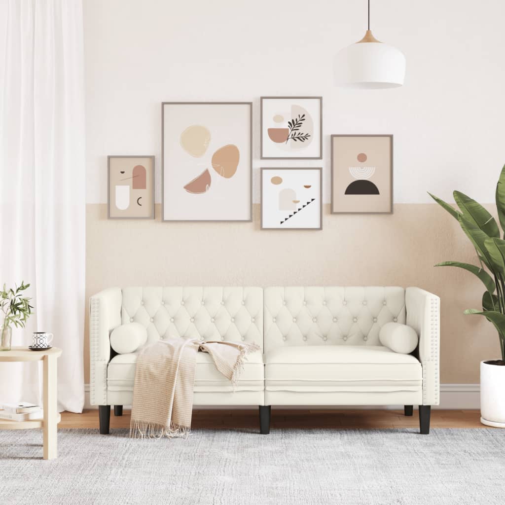 Tweezitsbank Chesterfield-stijl en bolsters fluweel crèmekleur