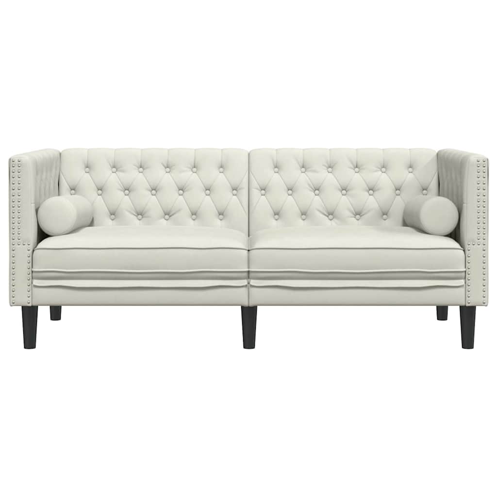 Tweezitsbank Chesterfield-stijl en bolsters fluweel crèmekleur
