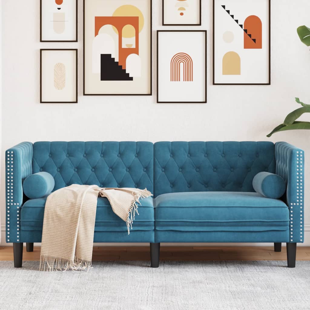 Tweezitsbank Chesterfield-stijl en bolsters fluweel blauw