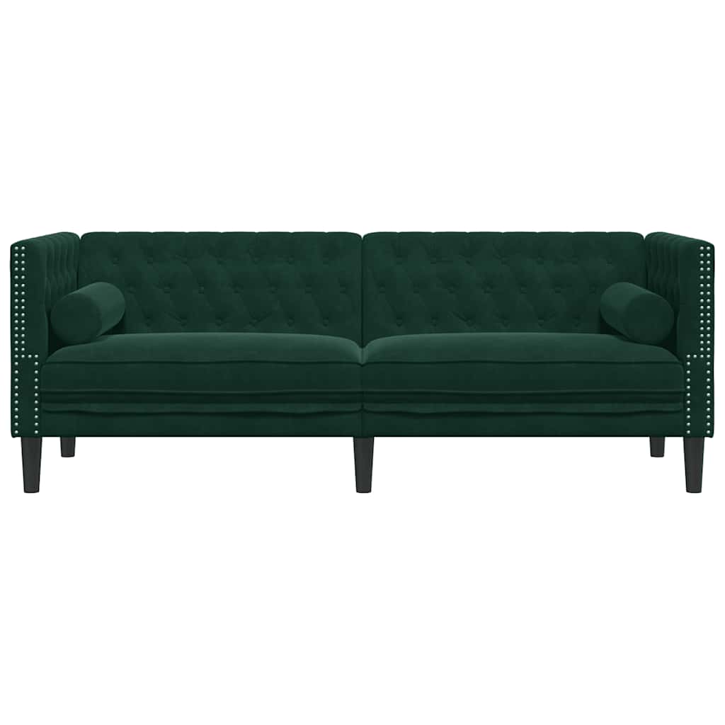 Driezitsbank Chesterfield-stijl en bolsters fluweel donkergroen