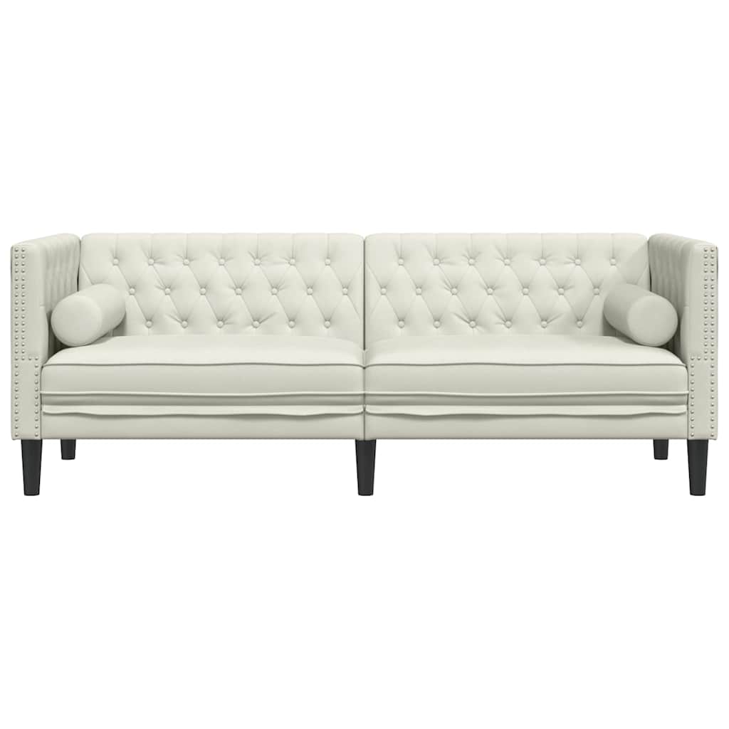 Driezitsbank Chesterfield-stijl met bolsters fluweel crèmekleur
