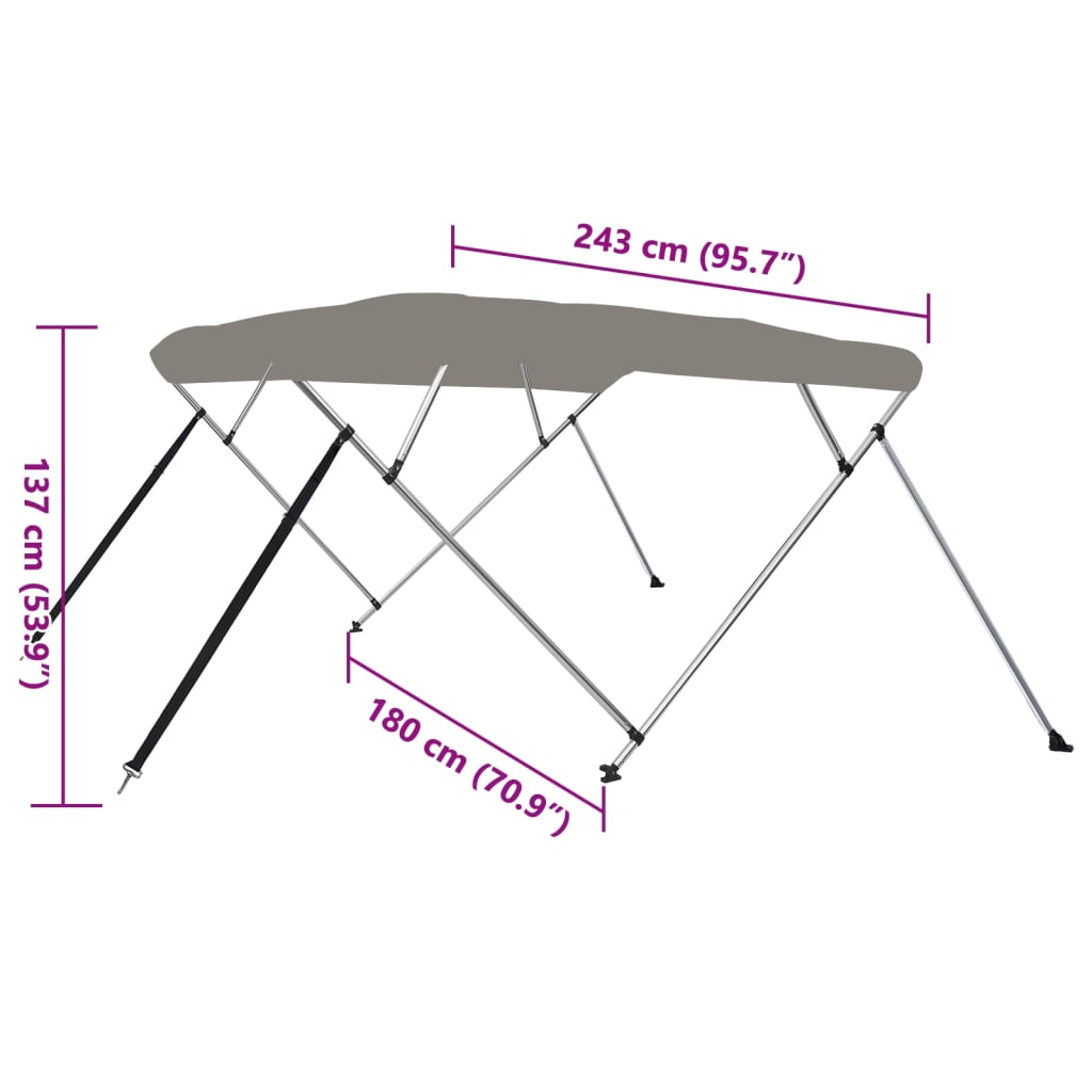 Biminitop 4 bogen 243x180x137 cm grijs