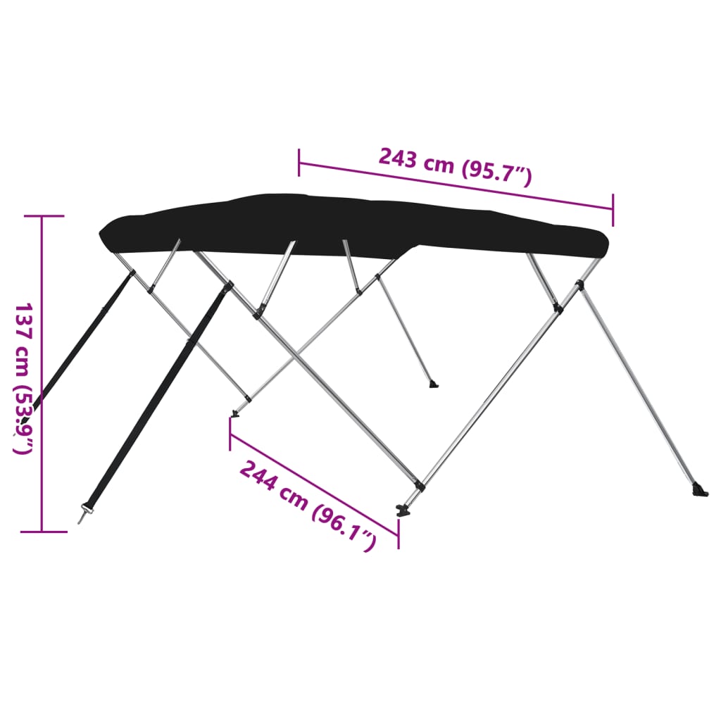 Biminitop 4 bogen 243x244x137 cm zwart
