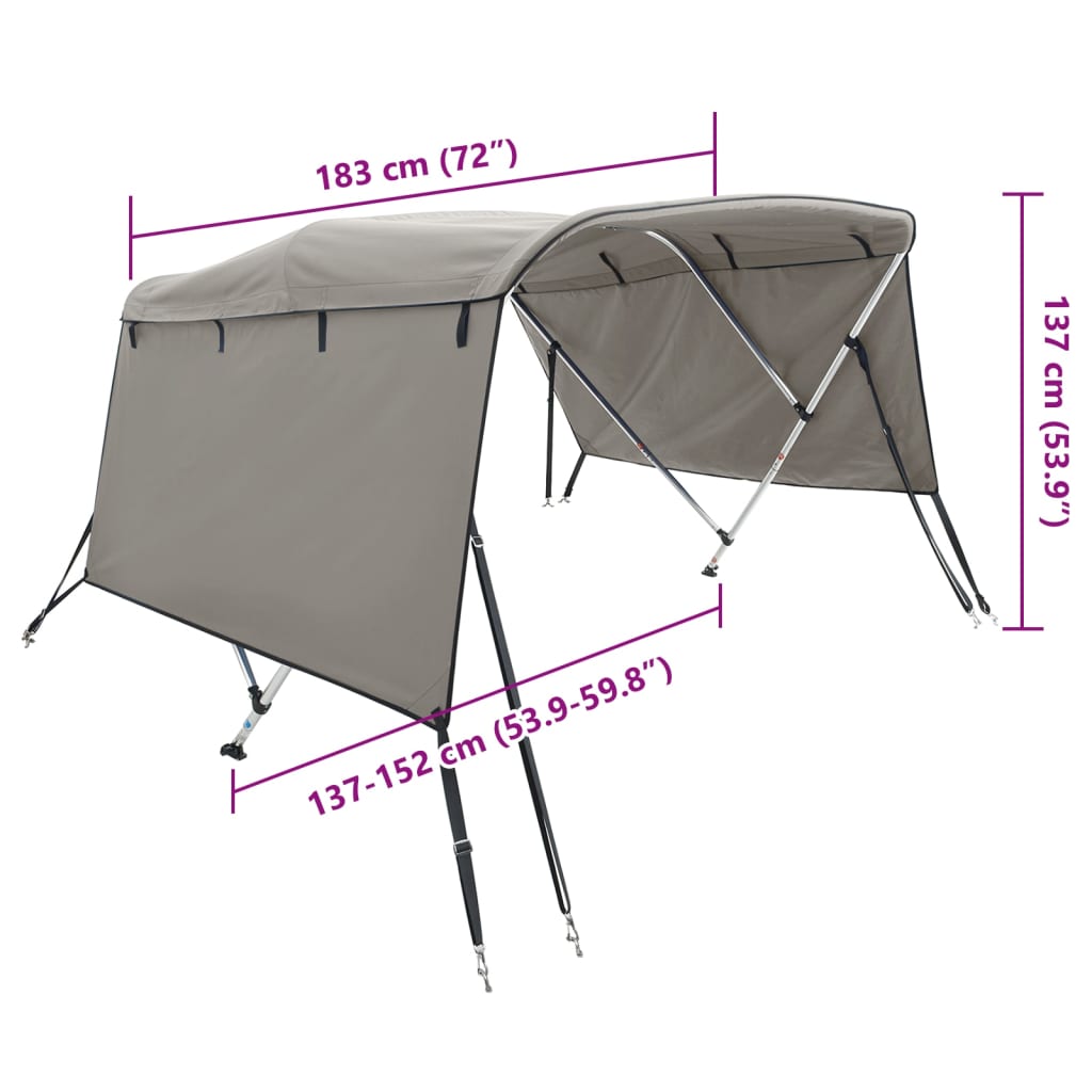 Biminitop 3 bogen met zijwanden 183x(137-152)x137 cm