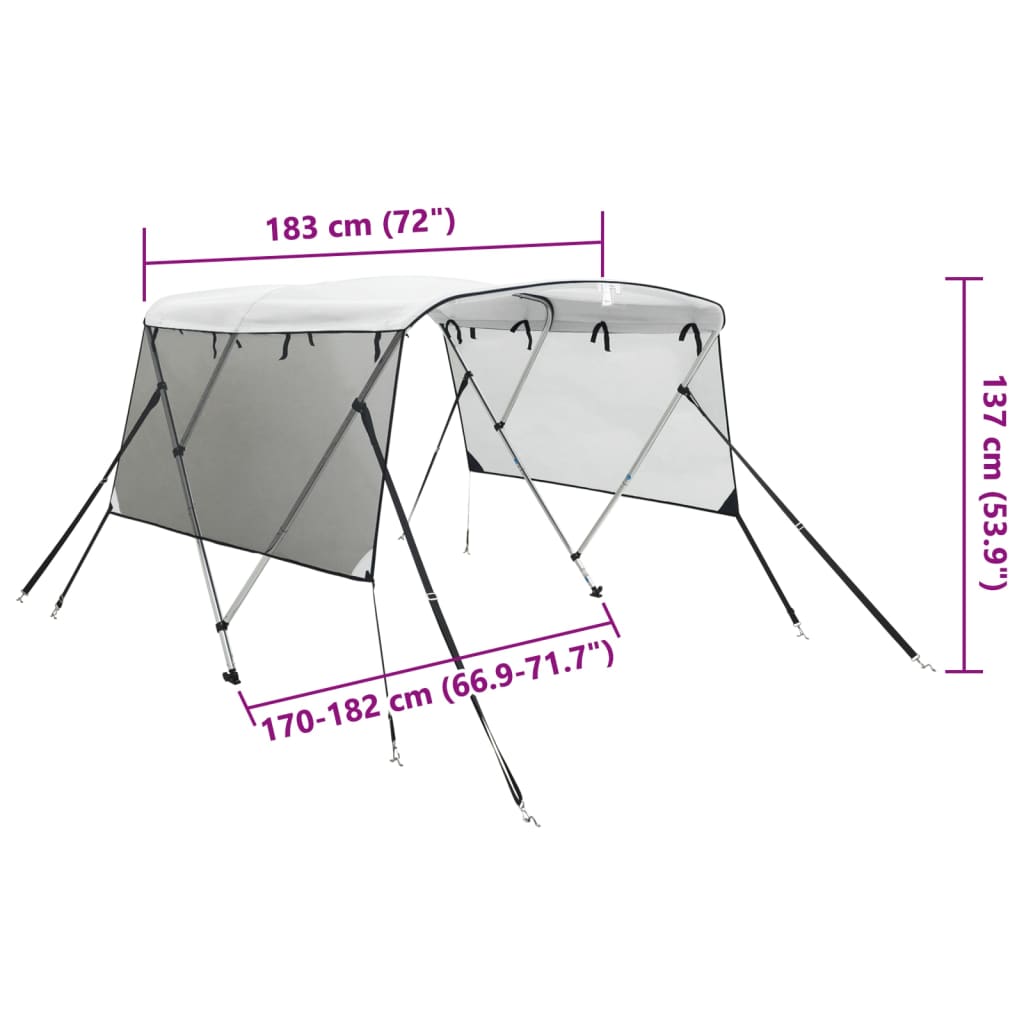Biminitop 3 bogen met mesh zijwanden 183x(170-182)x137 cm