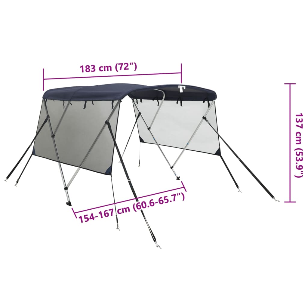 Biminitop 3 bogen met mesh zijwanden 183x(154-167)x137 cm