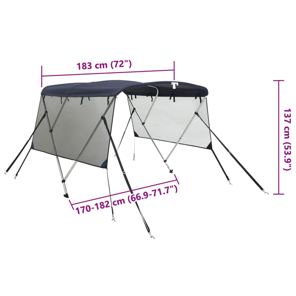 Biminitop 3 bogen met mesh zijwanden 183x(170-182)x137 cm