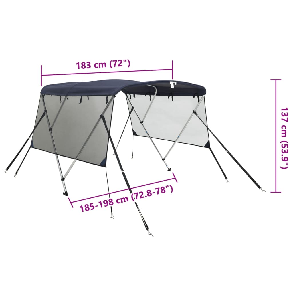 Biminitop 3 bogen met mesh zijwanden 183x(185-198)x137 cm