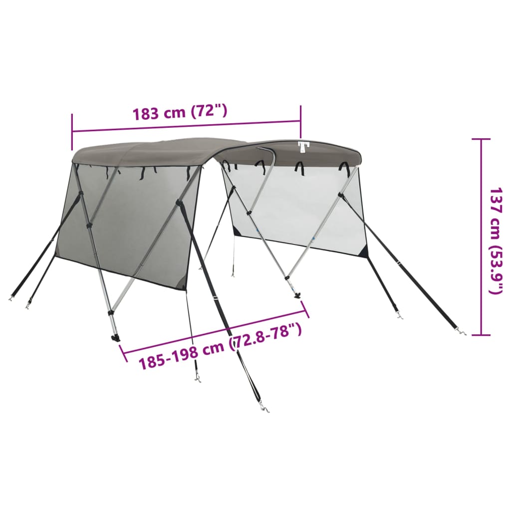 Biminitop 3 bogen met mesh zijwanden 183x(185-198)x137 cm