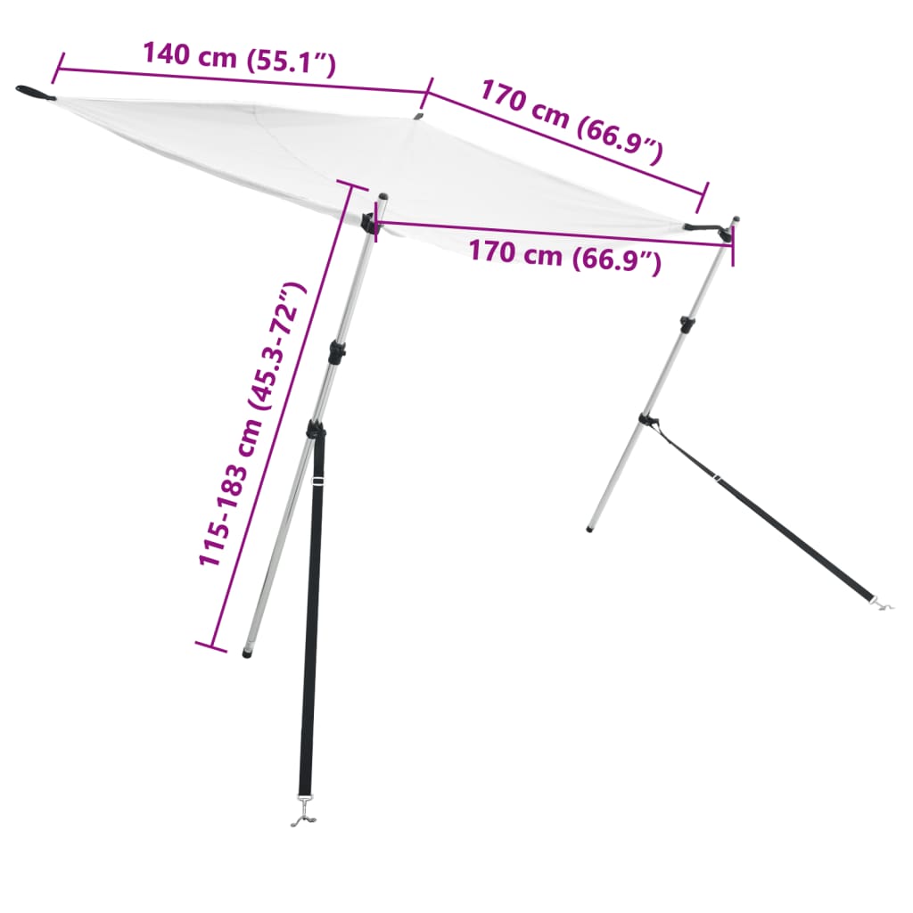 Schaduwdoek T-top 170x170x(115-183) cm wit