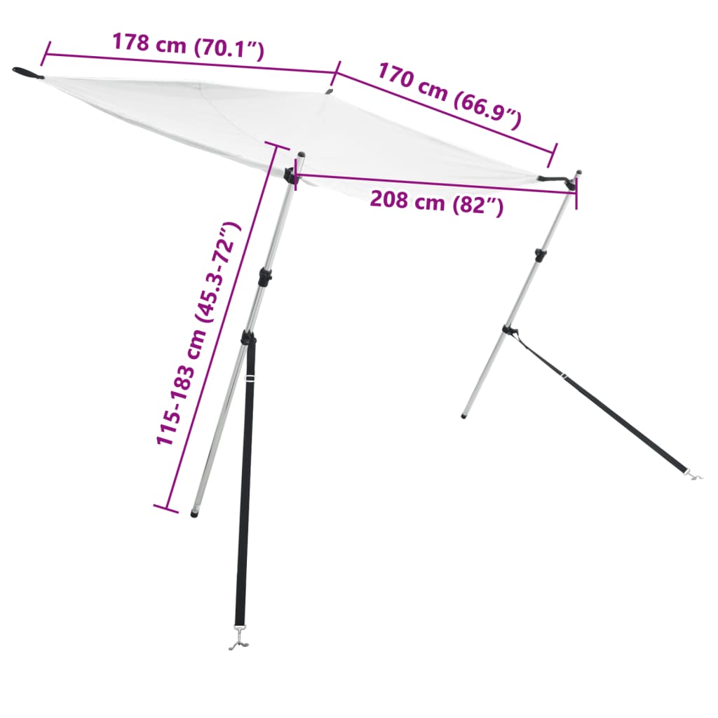 Schaduwdoek T-top 170x208x(115-183) cm wit