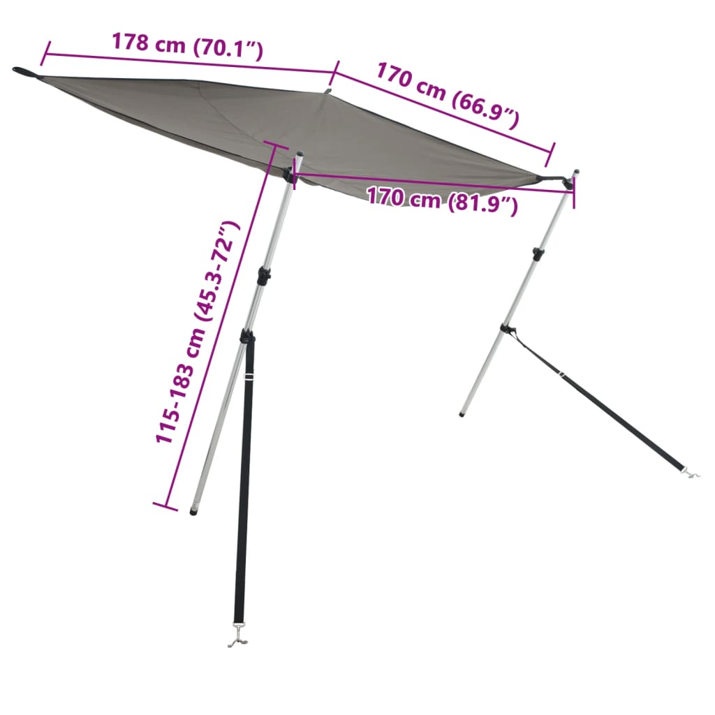 Schaduwdoek T-top 170x208x(115-183) cm antracietkleurig